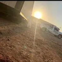 Long's Pest Control truck on a dirt lease road at sunrise